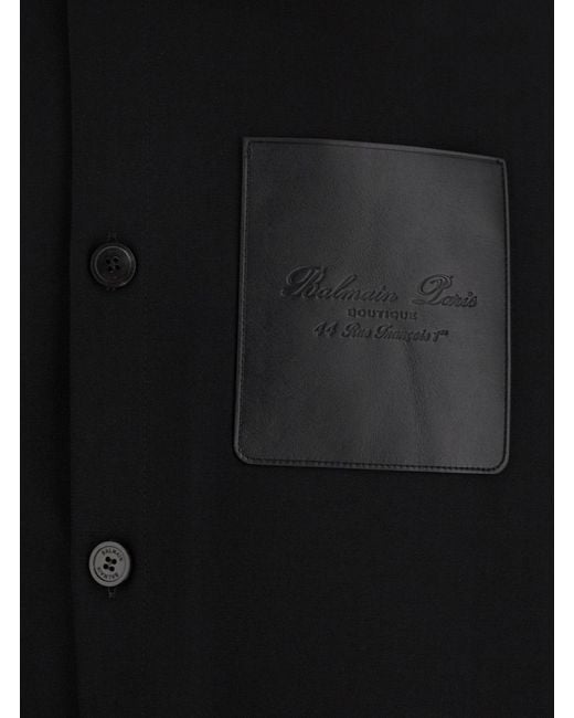 Balmain Black Logo Detailed Long Sleeved Overshirt for men