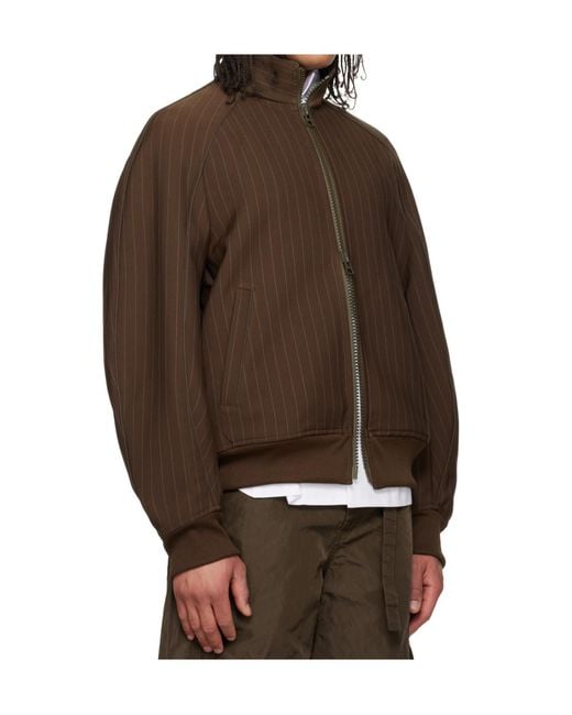 Sacai Brown Pinstripe Bomber Jacket for men