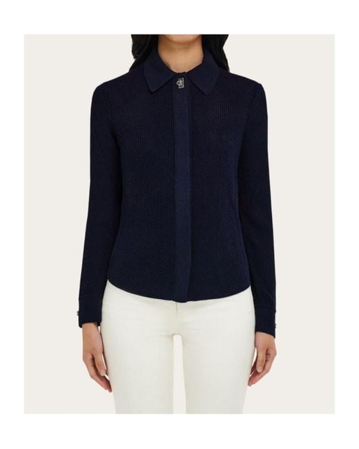 Ferragamo Blue Long-Sleeve Knit Top