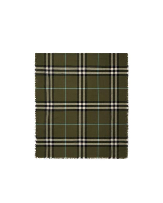 Burberry Green Wide Check Frayed-Edge Scarf for men