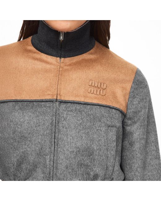 Miu Miu Gray Cropped Zip-Up Jacket