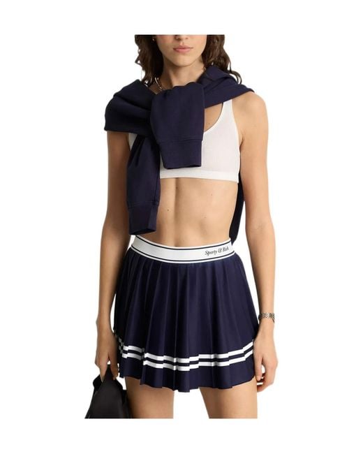 Sporty & Rich Blue Pleated Stripe Mini Skirt
