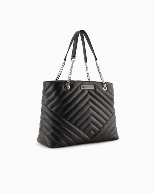 ARMANI EXCHANGE Black Matelassé-Effect Tote Bag