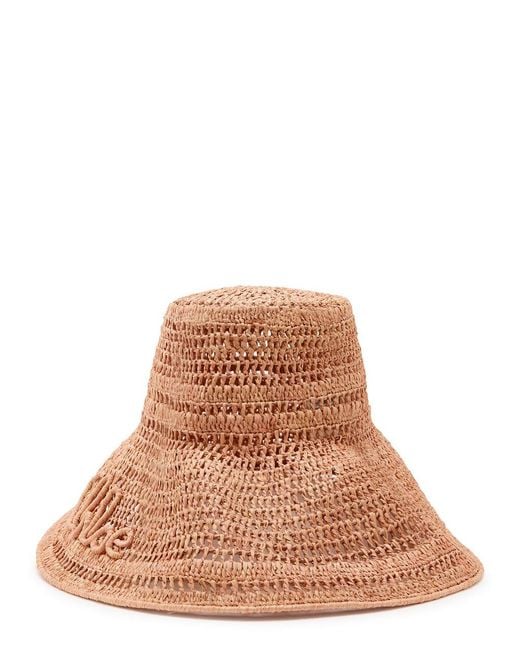 Chloé Brown Solid Logo Raffia Hat
