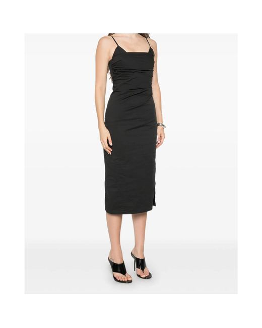 Patrizia Pepe Black Ruched Spaghetti-Strap Midi Dress