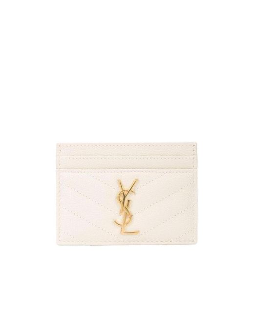 Saint Laurent White Cassandre Logo Plaque Card Case
