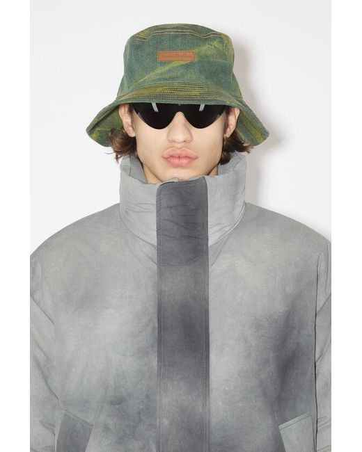 Acne Green Acid-Wash Denim Bucket Hat for men