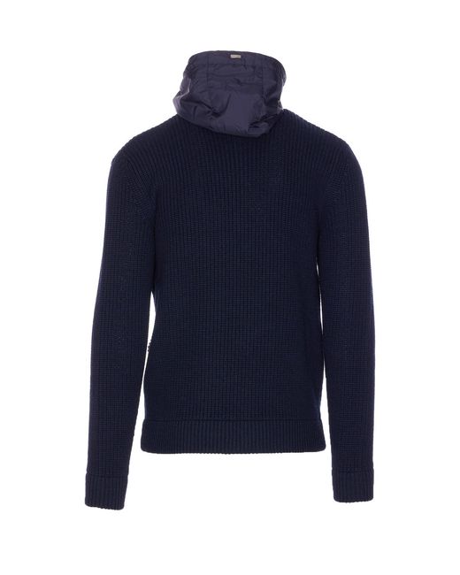Herno Blue Hooded Zipped Cardigan for men