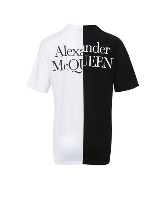 McQueen White Logo Round Collar Short-Sleeved T-Shirt