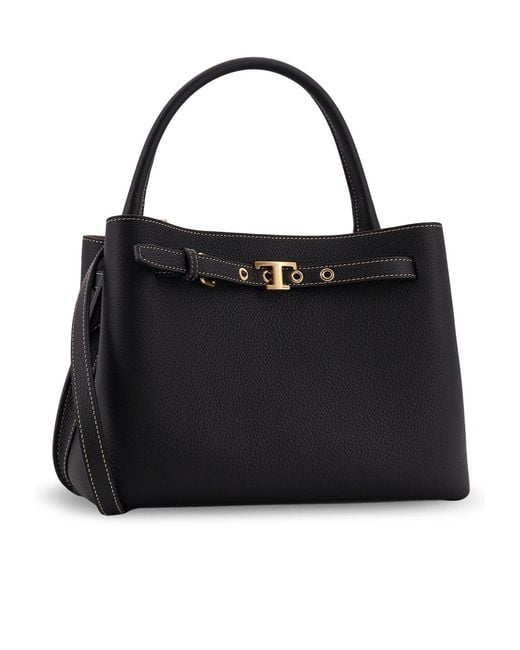 Tod's Black T-Plaque Belt Detail Tote Bag