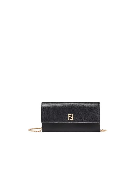 Fendi White Ff Continental With Chain Leather Wallet