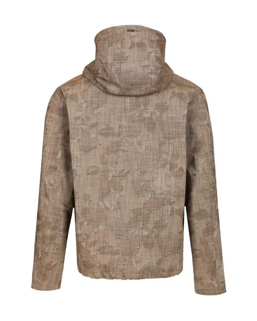 Herno Brown Jacquard Hooded Jacket for men