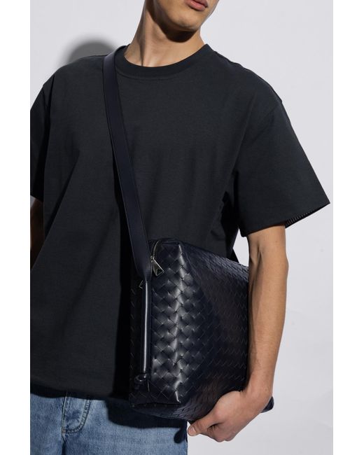Bottega Veneta Black Intrecciato Zipped Shoulder Bag for men