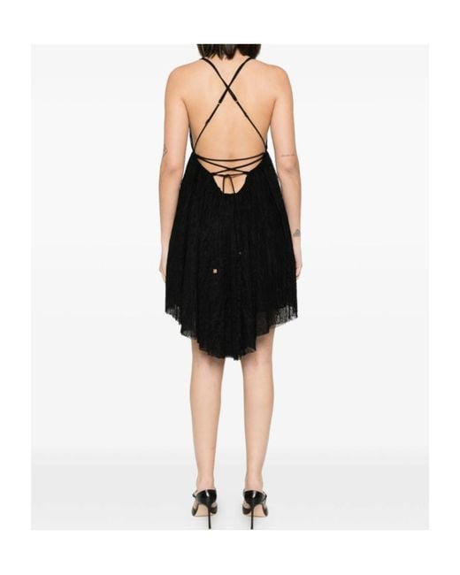 Elisabetta Franchi Black Lace Asymmetric Mini Dress