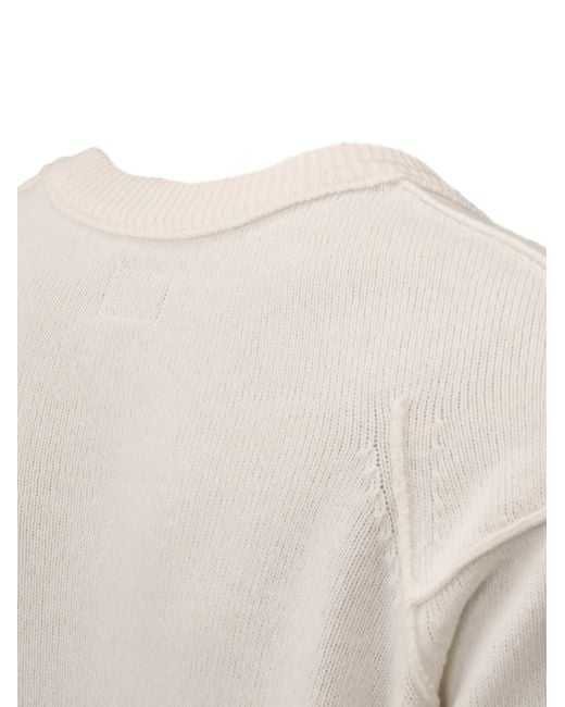 C P Company White Crewneck Lens Jumper for men