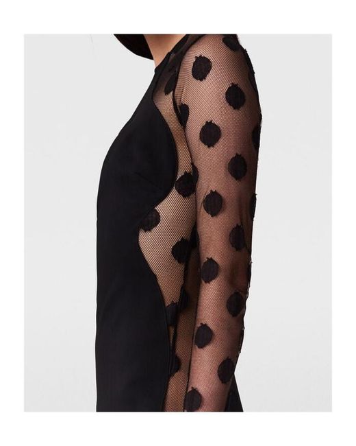 Stella McCartney Black Polka-Dot Mesh-Panel Midi Dress