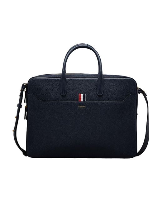 Thom Browne Blue Logo-Printed Top Handle Laptop Bag for men
