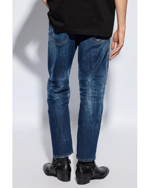 DSquared² Blue Distressed Straight-Leg Jeans for men