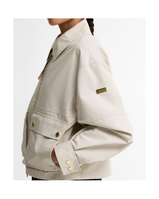 Barbour White Cropped Zipfront Utility Jacket
