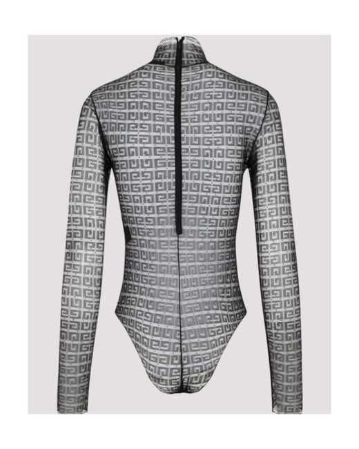 Givenchy Gray 4G Motif Long-Sleeved Bodysuit