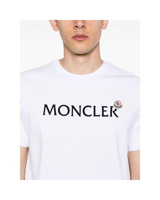 Moncler White Flocked-Logo Cotton T-Shirt for men