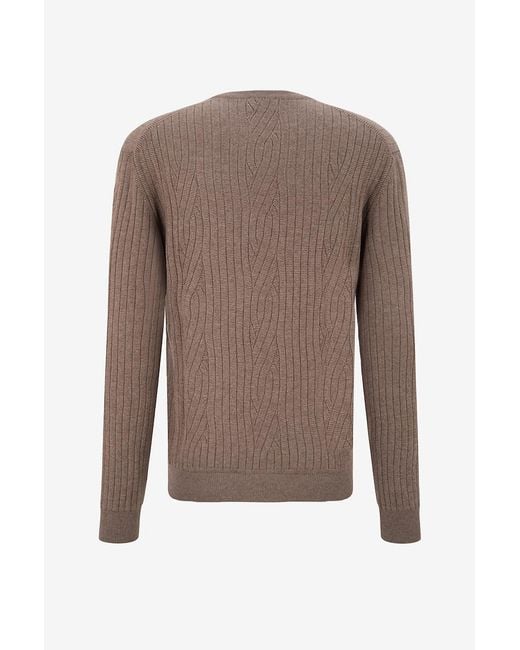 Brioni Brown Knitted Crew-Neck Pullover for men