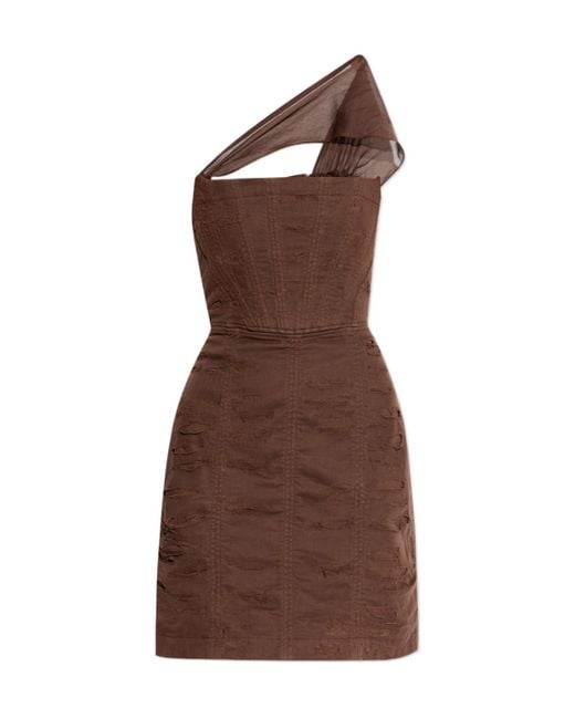 DSquared² Brown Corset Off-Shoulder Mini Dress