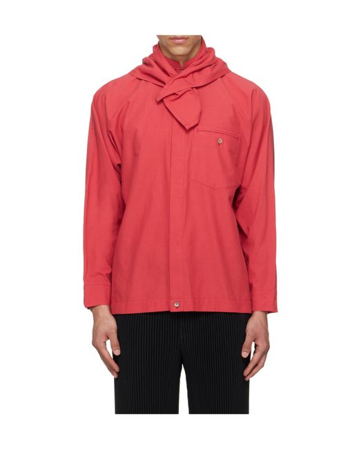 Homme Plissé Issey Miyake Red Streamline Long-Sleeved Shirt for men