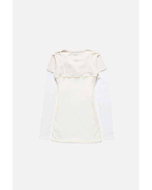 Acne White Layered-Effect Bow-Detail Mini Dress