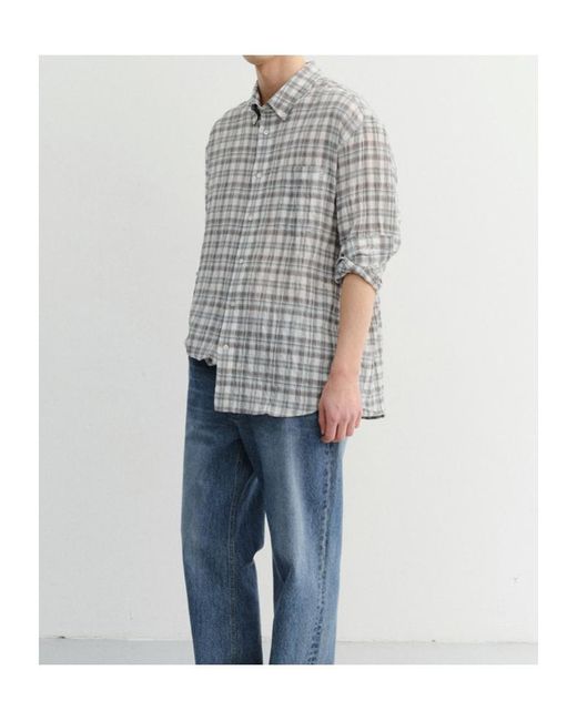 DUNST Gray Check-Pattern Long-Sleeve Shirt for men