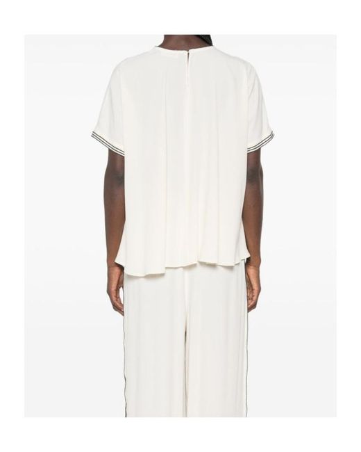 Fabiana Filippi White Striped-Trim Short-Sleeve Top