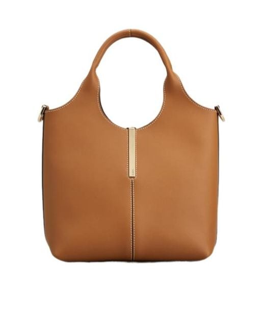 Tod's Brown Logo Engraved Mini Shopping Bag