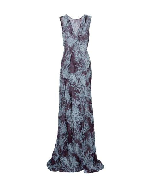 Dries Van Noten Blue Printed Chiffon Gown