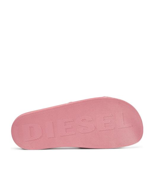 DIESEL Pink Sa-Mayemi-Pool Slides With Velvety Flocking