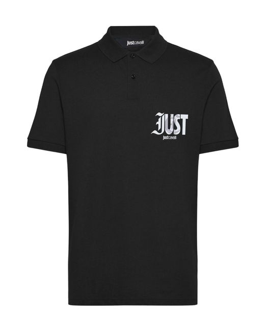 Just Cavalli Black Logo Cotton Polo Shirt for men