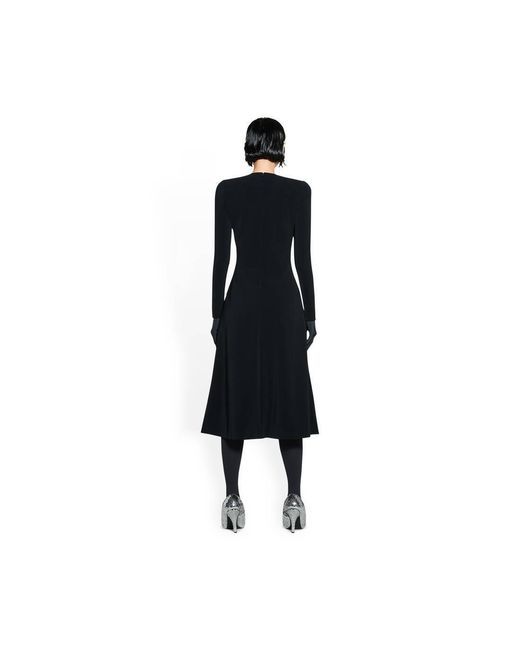 Balenciaga Black Crewneck Pleated Long-Sleeved Dress