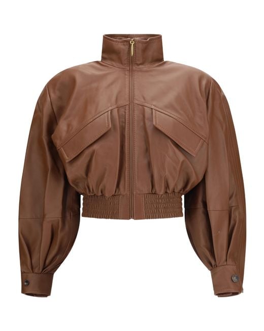 Zimmermann Brown Long-Sleeve Leather Jacket