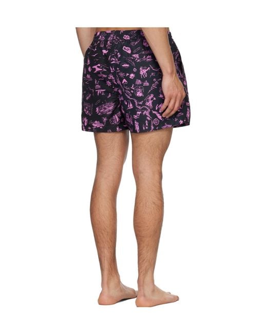 Paul Smith Blue Travel Stories Elastic Waist Swim Trunks for men