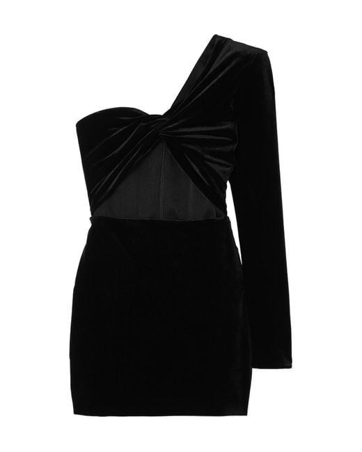 Alex Perry Black Greer One-Shoulder Knotted Cutout Velvet Mini Dress