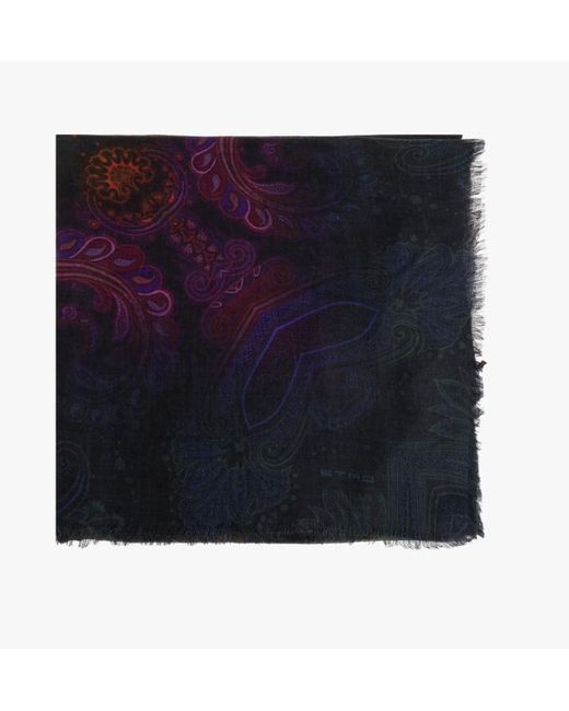 Etro Blue Modal And Cashmere Shawl With Degradé Motif