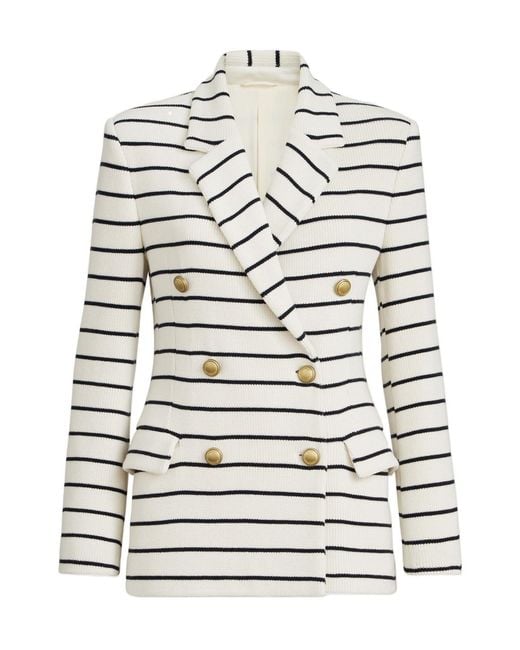 Brunello Cucinelli White Cotton Stripe Double-Breasted Blazer