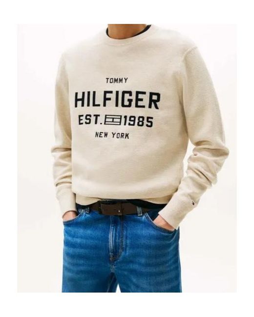 Tommy Hilfiger White Logo-Detail Knitted Cotton Sweater for men