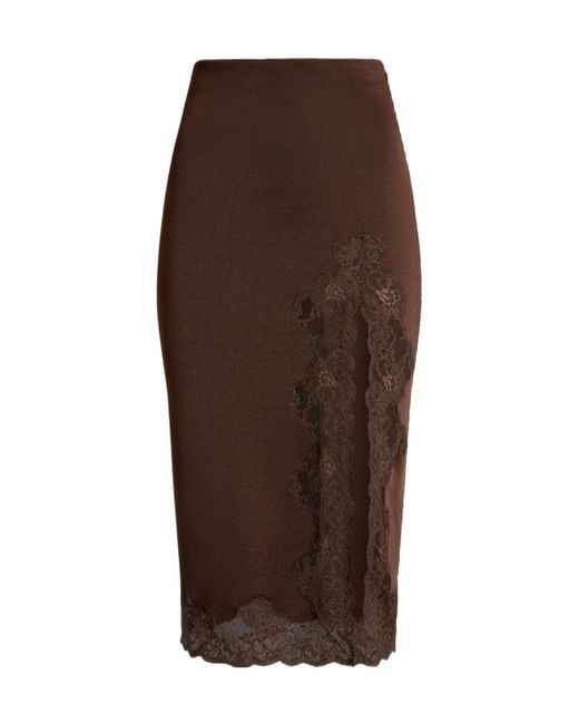 Balmain Brown Knit Midi Skirt With Lace