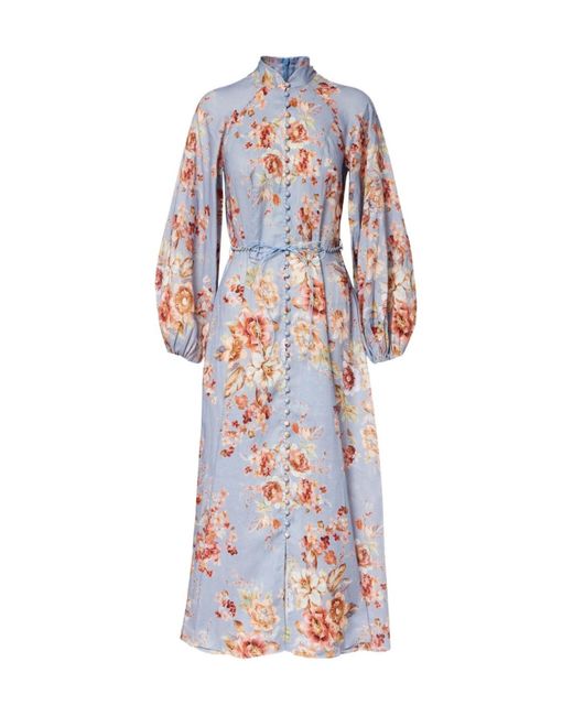 Zimmermann White Awaken Floral Linen Midi Dress