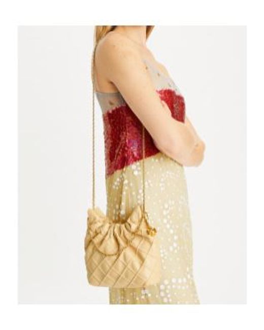 Tory Burch Natural Mini Fleming Drawstring Bag