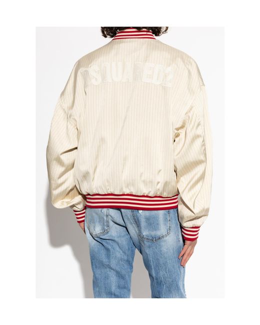 DSquared² White Pinstripe Bomber Jacket for men
