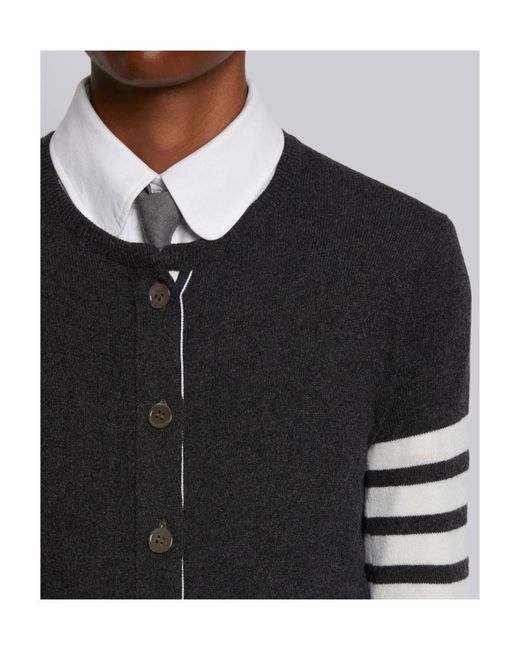 Thom Browne Black 4-Bar Striped Buttoned Cardigan