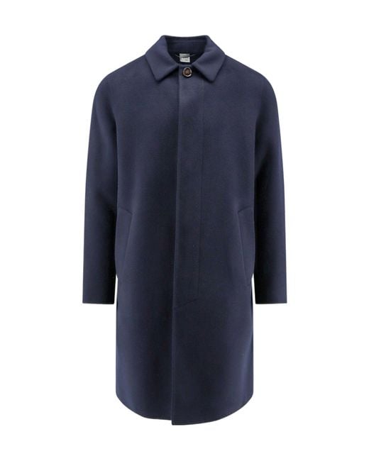 Aspesi Blue Single-Breasted Concealed-Placket Coat for men