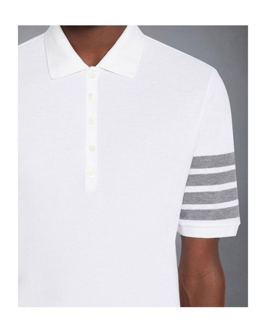 Thom Browne White 4-Bar Short-Sleeved Polo Shirt for men
