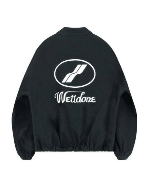 we11done Black Logo Printed Zipped Jacket for men